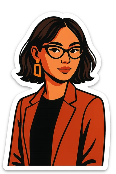 designer girl with medium hair, wearing cat-eyed glasses, modern illustration style, stylish, confident sticker