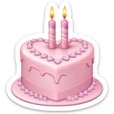 heart shaped birthday cake, pastel pink color, with one candle, sparkles, cute and cheerful sticker