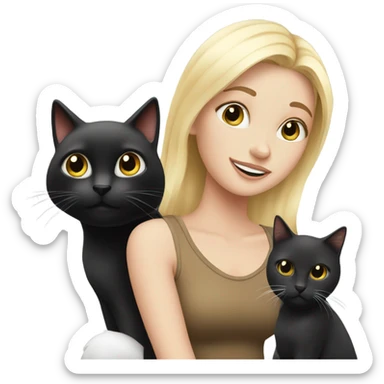 1 blond girl with 1 black cat and 1 black and white cat sticker