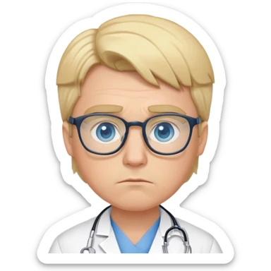 Young grumpy doctor with blonde hair, blue eyes, glasses  sticker