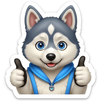 A husky dog with blue eyes doing a thumbs up sticker