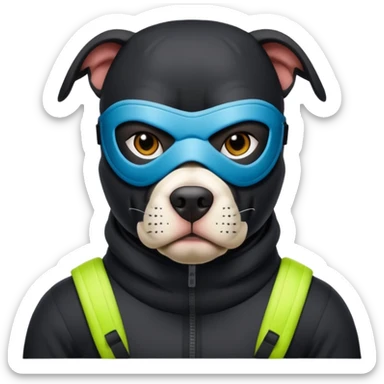 A black pitbull wearing a Nike ski mask sticker