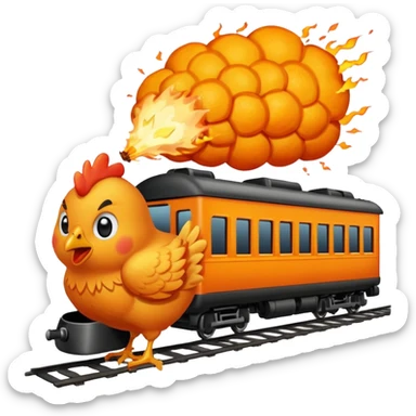 Chicken eating a train while exploding sticker