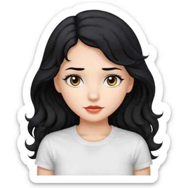 Beautiful girl,Black hair,wavy hair long hair,Black eyes, white T-shirt sticker