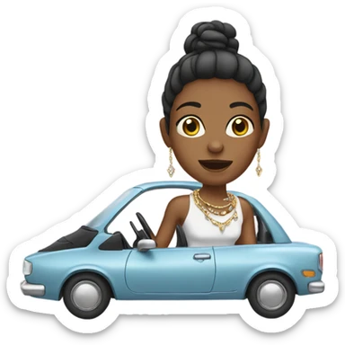 girl in car with jewelry sticker