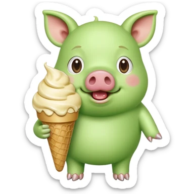 green pig with ice cream sticker