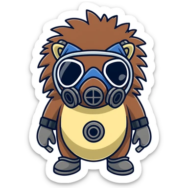 hedgehog wearing a gas mask sticker