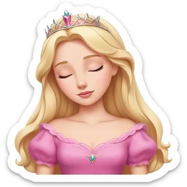 extremely minimal Aurora Sleeping Beauty from hips up, simple pink dress shape, basic blonde hair outline, few facial details, ultra simplified sticker