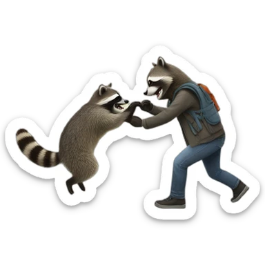 raccoon attacking a person sticker