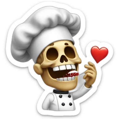 skull chef blowing a kiss heart sticker