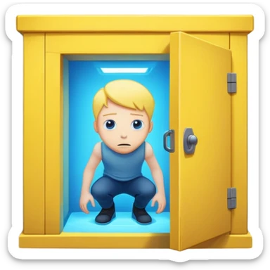 man hiding under yellow secret room trapdoor, blue glow in the room sticker