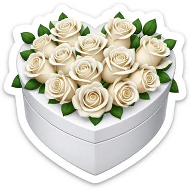 White Roses in a white heart shaped box  sticker