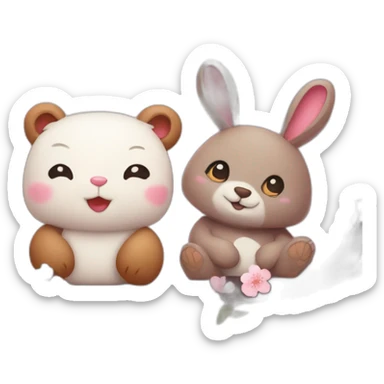 bunny and bear in love with cherry blossoms sticker