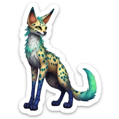 Epic Edgy Colorful ethereal eldritch Sergal-Serval-Fionbri full body sticker