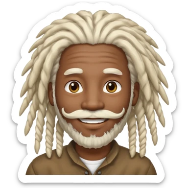 Homem negro de rasta brancos sorrindo com olhos pequenos  bigode e barba branca sticker