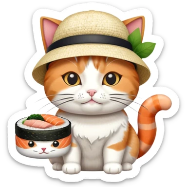 cat wearing a hat made out of sushi sticker