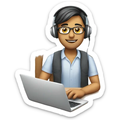 an indian online maths tutor teaching through the laptop wearing a headset sticker