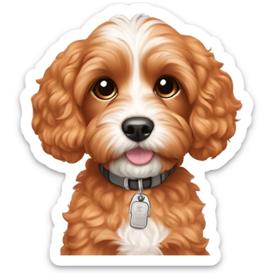 Cavapoo dog orange cute with dog tag saying Mochi sticker