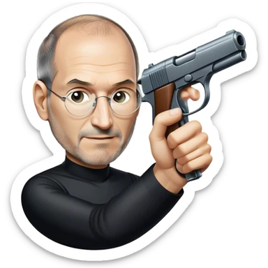 Steve Jobs pointing a fake gun  sticker