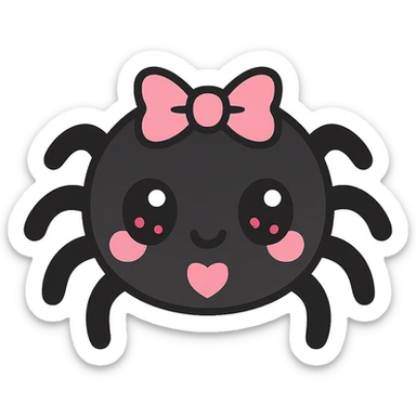 gothic spider, black and pink color scheme, cute kawaii style sticker
