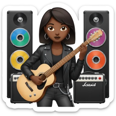 concert black Cable reels connected do a guitar woman sticker