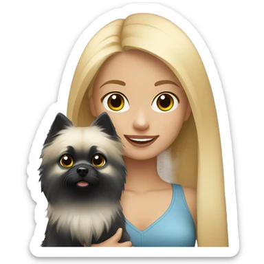 blond hair girl holding a black and grey pomeranian  sticker