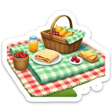 picnic scene with a blanket, basket, and food outdoors sticker