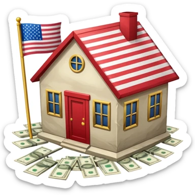 house with usa flag and money in floor sticker