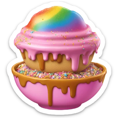 pink bowl of ice cream and sprinkles and caramel sticker