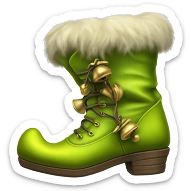 Realistic isolated chartreuse elf boots with bells. sticker