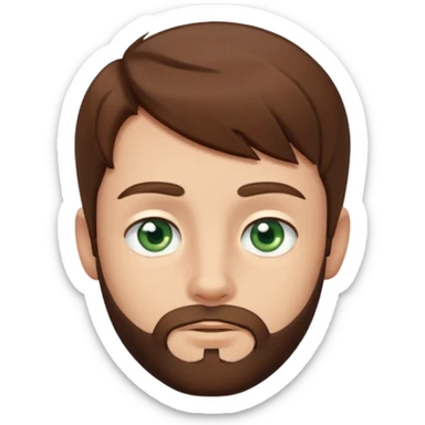a boy with brown hair, with bluey green eyes, a little bit of beard sticker