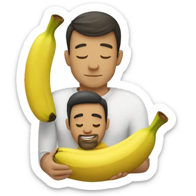 Banana cuddling a Dad Apple sticker