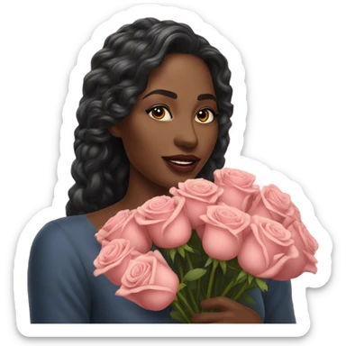Hyper Realistic beautiful woman smells bouquet of roses sticker