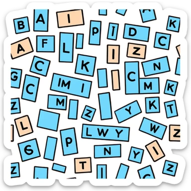 scattered pastel blue wooden alphabet blocks with letters sticker