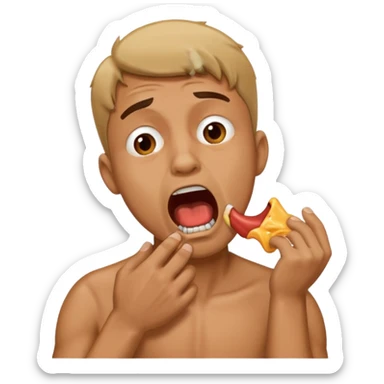 man in distress with mouth open chocking himself sticker
