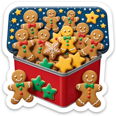 christmas biscuit and cookie tin with lots of different biscuits inside sticker