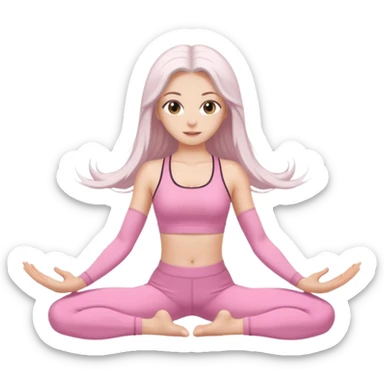 white long hair brunette girl with hazel eyes in light pink workout clothes doing the splits sticker