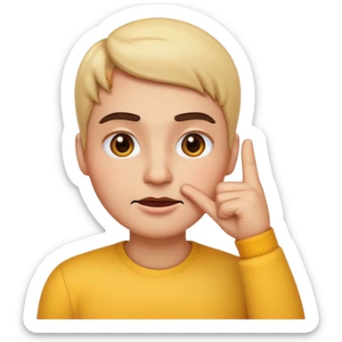 emoji with hand under chin, making a nah gesture, eyebrows slightly raised, slightly mocking expression, colorful, simple, Apple style sticker