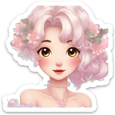 Gorgeous anime style lady with blushing face and accessories cottagecore fairycore  Kawaii anime colorful pearly romantic simplistic aesthetic trending stylea sticker