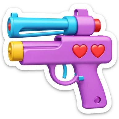 3D bubble gun in a boxy streetwear toy gun style, shooting heart emojis, colorful, simple emoji style, cute, sticker