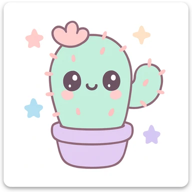 cute cartoon style cactus, simple and friendly sticker