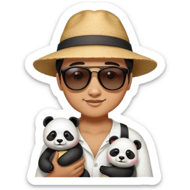 Person with Panda a panda seating at the beach sticker