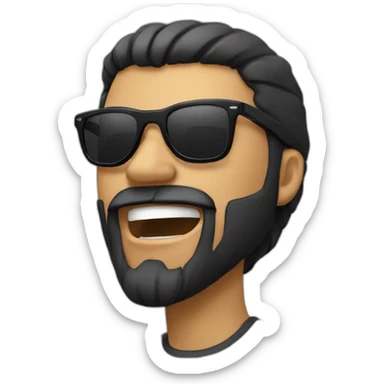 black haired man with a beard and sunglasses yelling sticker