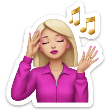 Yellow circle emoji sighing and drumming fingers up the side of their head the eye is closed it is a side profile pink lipstick and pink nails sticker