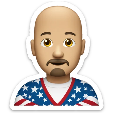  Bald white guy with goatee who looks worried wearing a American flag shirt sticker