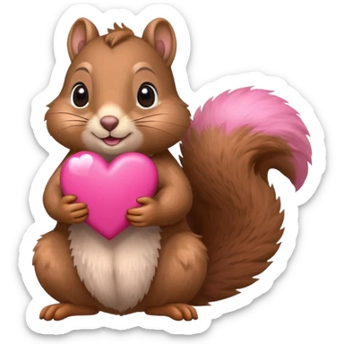 squirrel holding a pink heart sticker