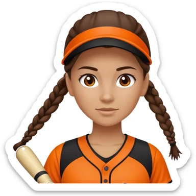 Softball player braids brunette black and orange kit sticker