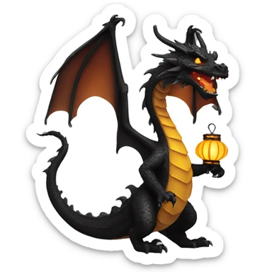 Black Dragon with lanterns on its tail sticker