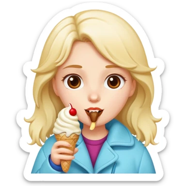 girl wearing winter coat and eating ice cream sticker