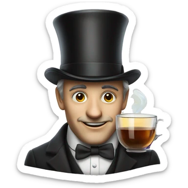 Photorealistic man A British gentleman in a monocle and a top hat with a cup of tea in his hand sticker